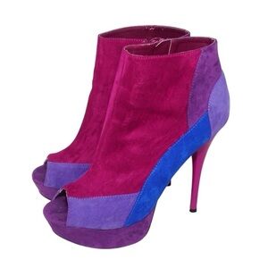 SHI by Journeys Purple and Blue Suede Platform Heeled Booties, Size 8.5